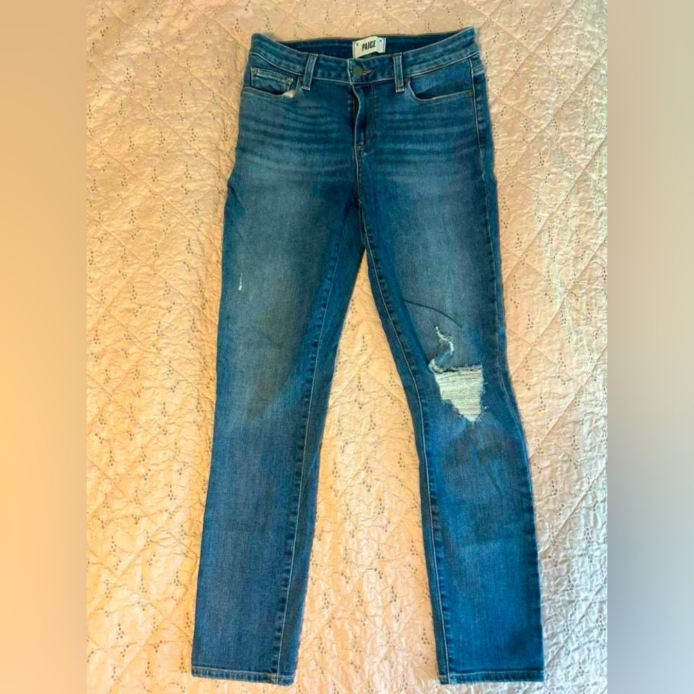 PAIGE Blue Distressed Women Jeans EUC like new